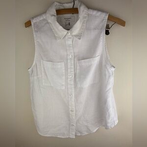 Banana Republic White Sleeveless Button-Down Linen Blend Shirt